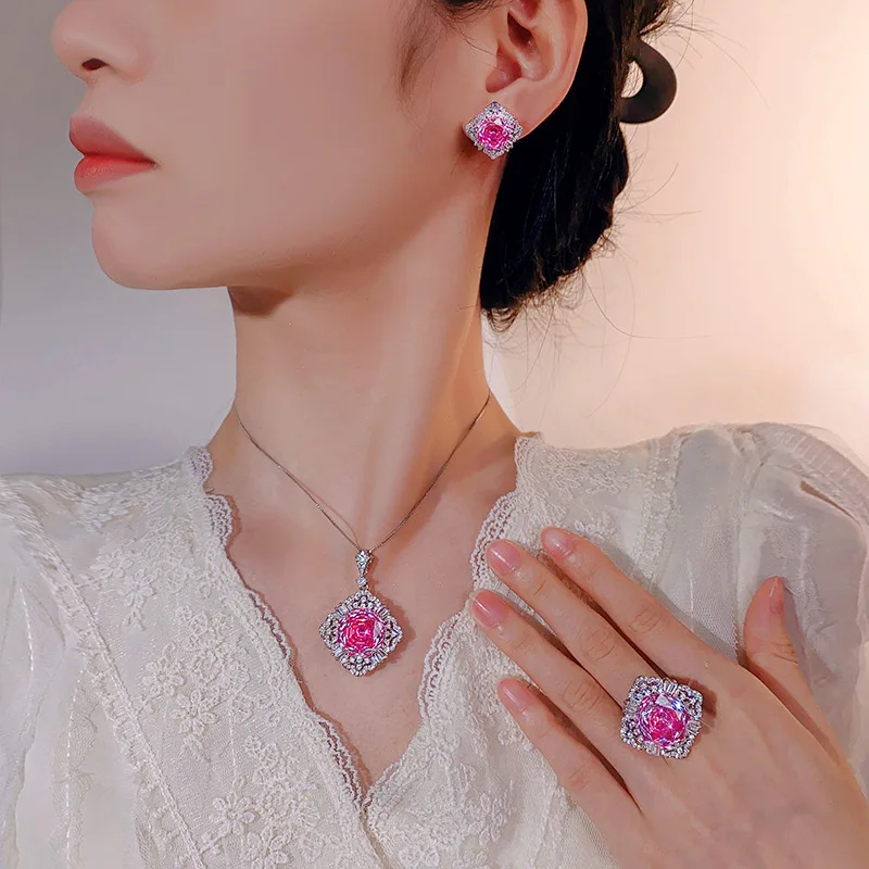 Millennium Cut 16-10mm High Quality Zircon Dragon Fruit White Gold Plated Elegant Jewelry Set Party Trendy