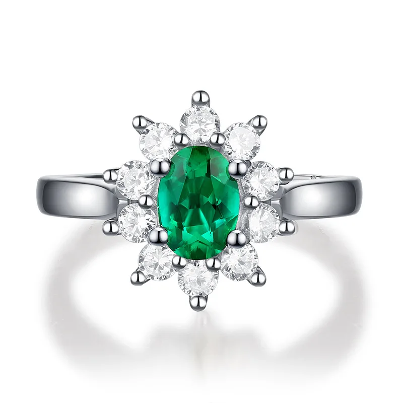 Elegant Flower Lab Created Oval Emerald Resizable Women's Finger Ring Popular 925 Sterling Silver Birthday Gift Girlfriend