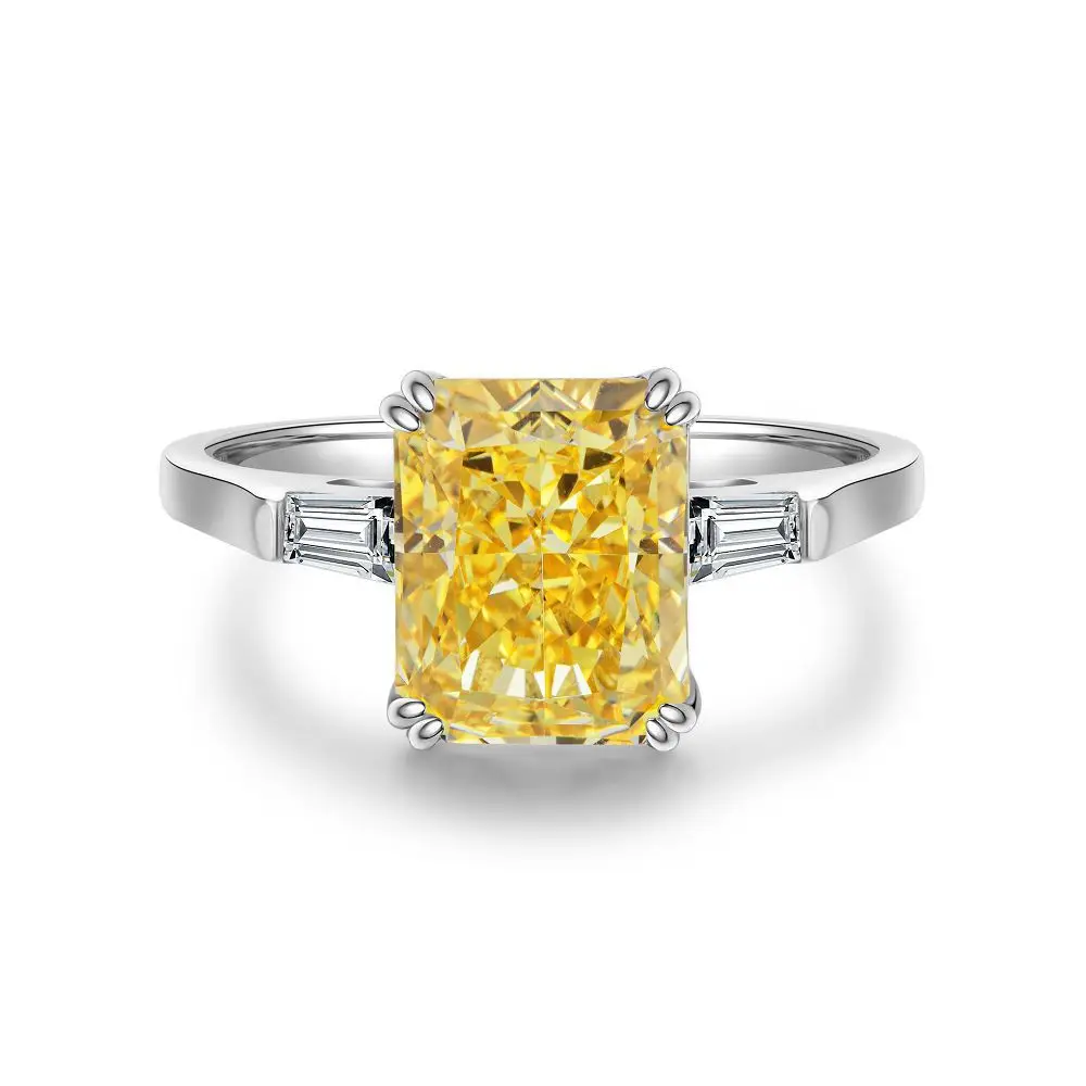 Yellow 5A Zircon S925 Sterling Silver Square Radiant Cut Ring For Women Girl Ice Flowers Wedding Ring Luxury Fine Jewelry Gift