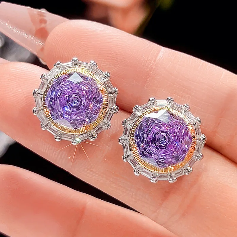 Millennium Cut 14-10mm High Quality Zircon Violet White Gold Plated Round Jewelry Set Party Gift Fashion