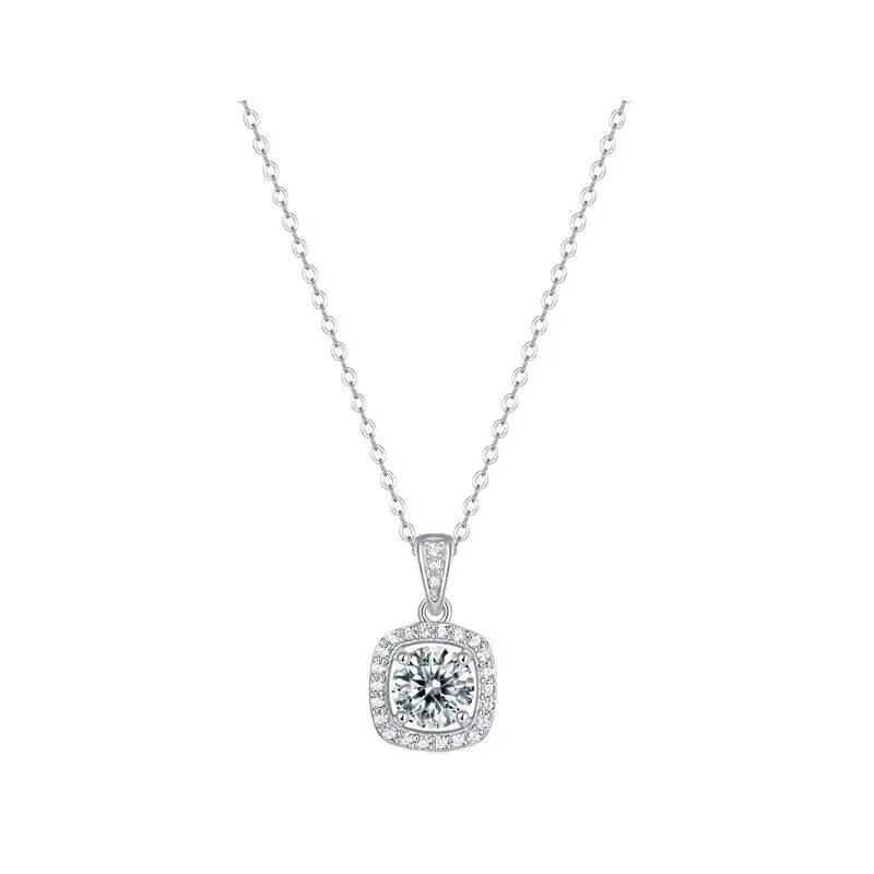 1ct Sparkling Halo Moissanite Pendant 40-45cm Adjustable Women's 925 Sterling Silver Necklace Luxury Designer Birthday Gift
