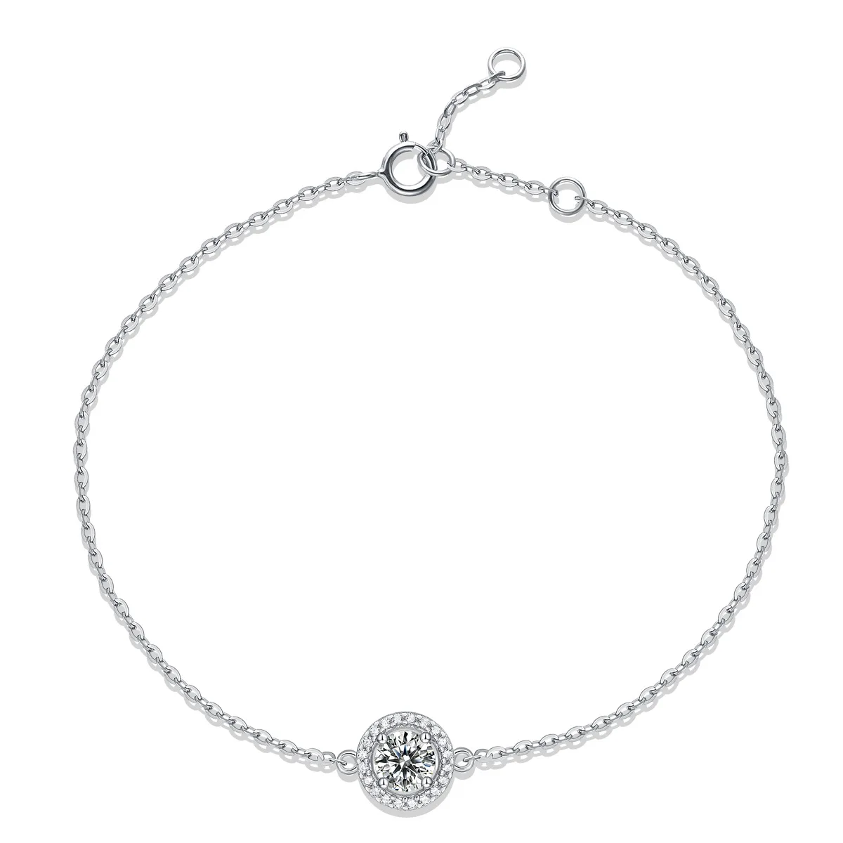 Brilliant 0.5ct Halo Round Cut Moissanite 17-20cm 925 Sterling Silver Original Bracelet For Women Popular Valentine's Gift