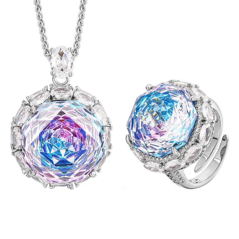 Rose Cut 18-16mm High Quality Zircon Dragon Fruit White Gold Plated Elegant Jewelry Set Wedding Party Fashion