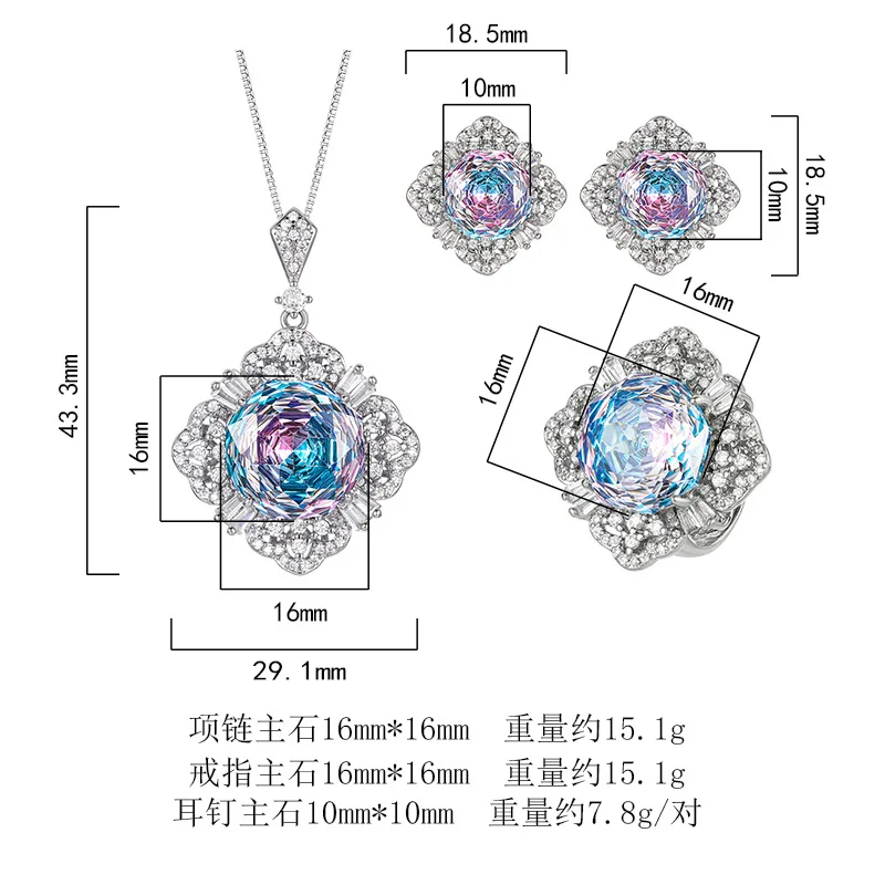Millennium Cut 16-10mm High Quality Zircon Gradient White Gold Plated Elegant Jewelry Set Bridal Trendy