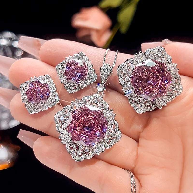 Millennium Cut 16-10mm High Quality Zircon Dried Rose White Gold Plated Jewelry Set Casual Gift Fashion