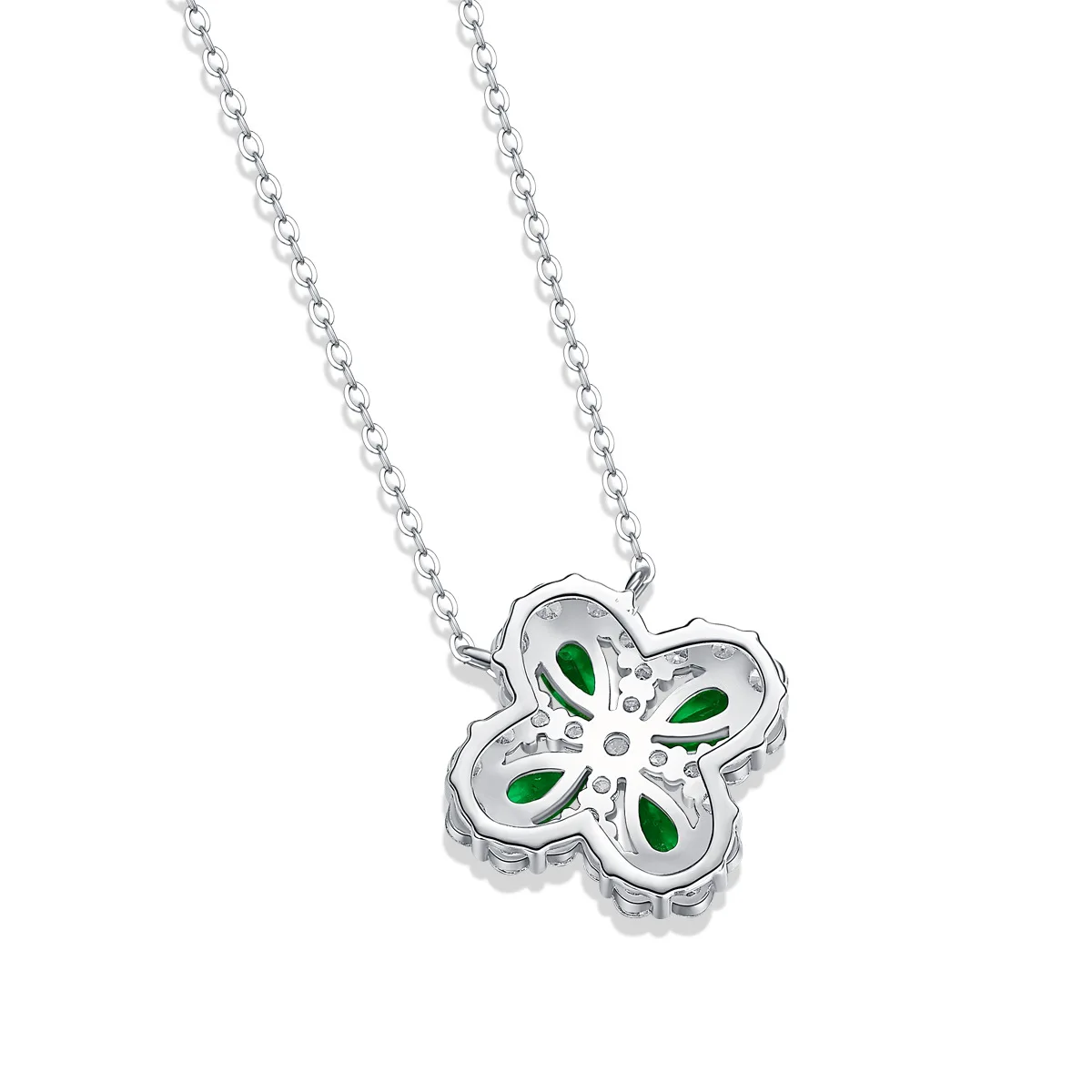 Exquisite Four Leaf Clover Lab Created Emerald Pendant 925 Sterling Silver Women's Neck Chain Lucky Fortune Valentine's Day Gift