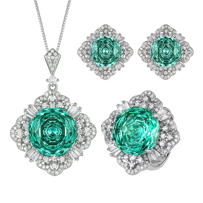 Millennium Cut 16-10mm High Quality Zircon Para Green White Gold Plated Elegant Jewelry Set Retro Trendy