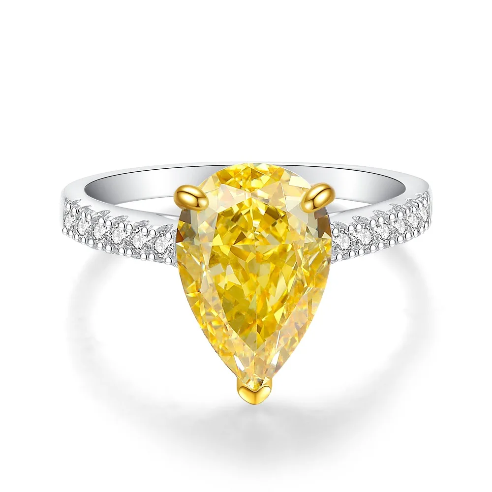 Yellow 5A Zircon S925 Sterling Silver Square Radiant Cut Ring For Women Girl Ice Flowers Wedding Ring Luxury Fine Jewelry Gift