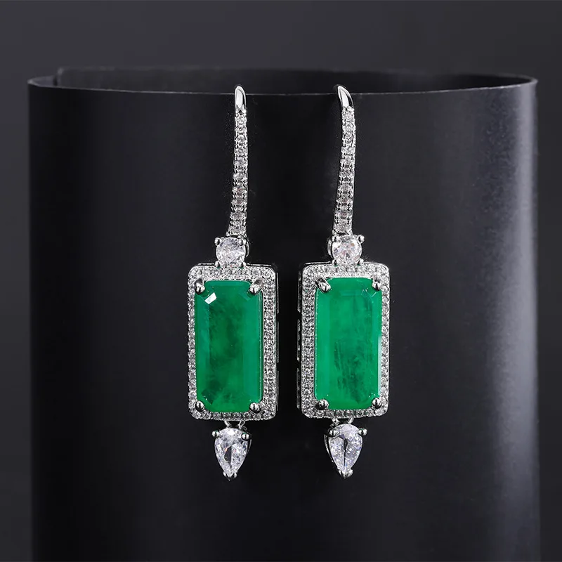 Paraiba Pendant Earrings Zircon Necklace Emerald Chain Gemstone Jewelry Set For Women Charm Luxury Elegance Banquet Party Gift