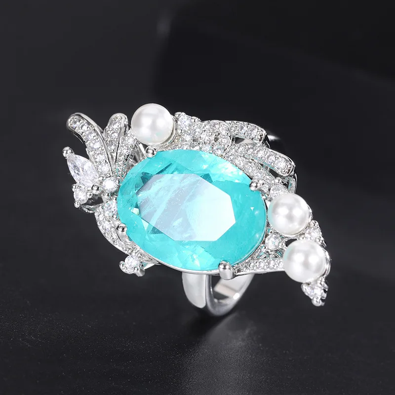 Sparkling Cubic Zirconia Paraiba Tourmaline Luxury Designer Jewelry Set For Women Pendant Necklace Ring Anniversary Gift Girl