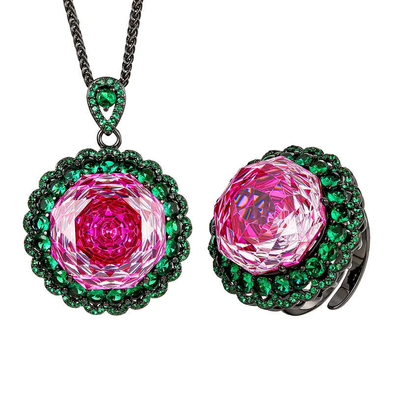 Rose Cut 18mm High Quality Zircon Dragon Fruit White Gold Plated Luxury Fashion Jewelry Set Wedding Party Gift Trendy Elegant