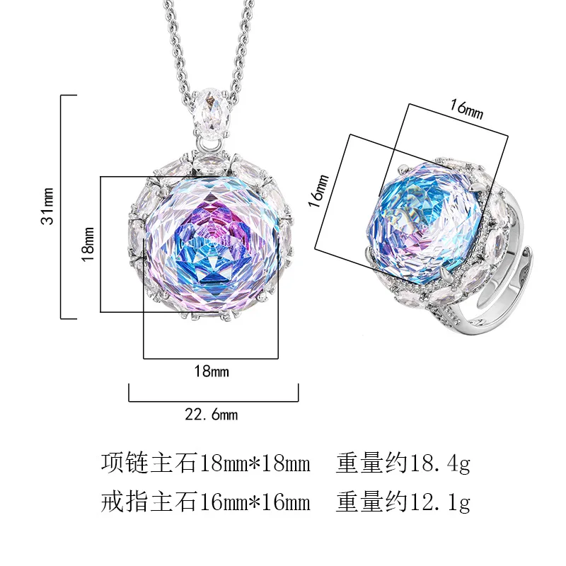Rose Cut 18-16mm High Quality Zircon Dragon Fruit White Gold Plated Elegant Jewelry Set Wedding Party Fashion