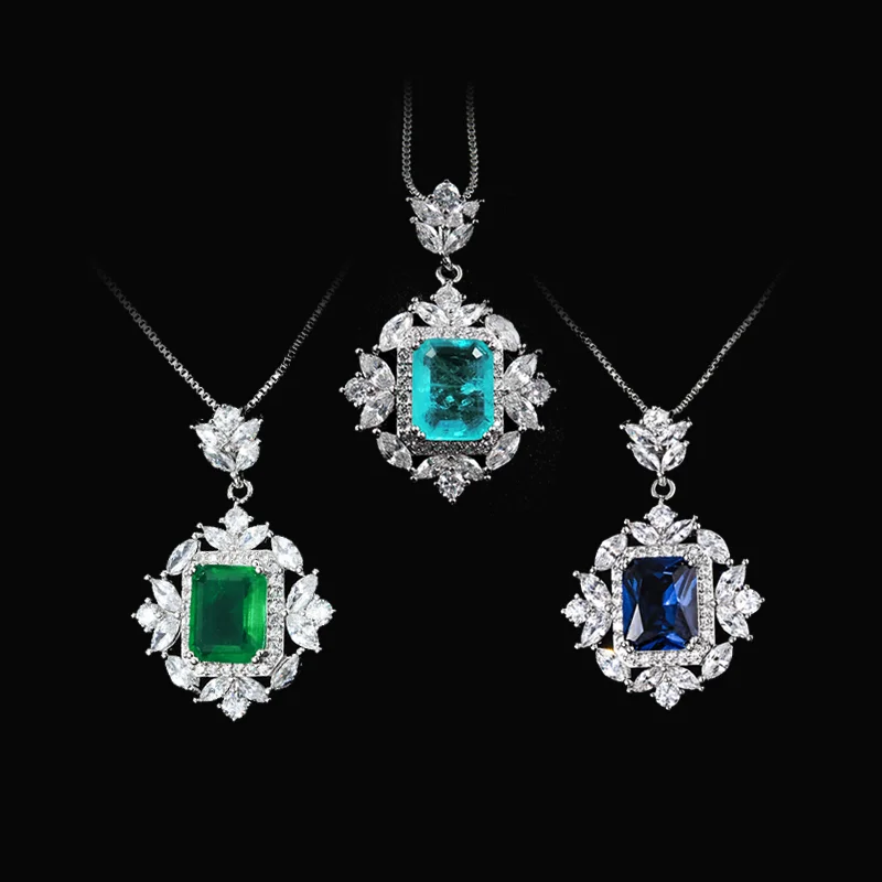 Dainty Sapphire Paraiba Emerald Necklace For Women Girl Wedding Fly Bee Flower Choker 925 Silver Chain With Pendant New Trend