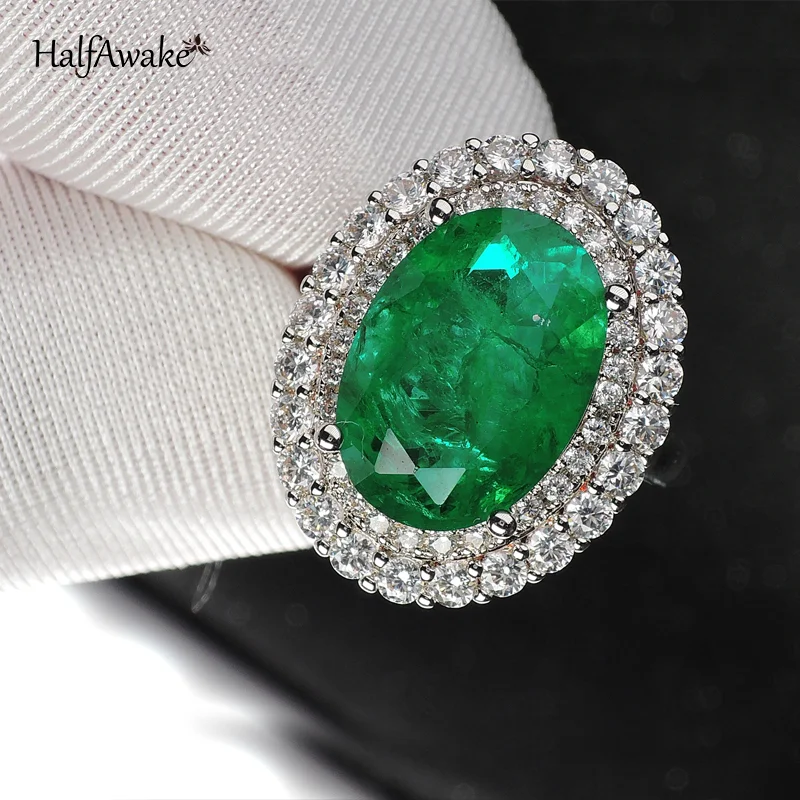 Hot Oval Emerald Paraiba Ruby Big Ring For Women Wedding Party Evening Dress Retro Gemstone Massive Zircon Around Fine Jewelry