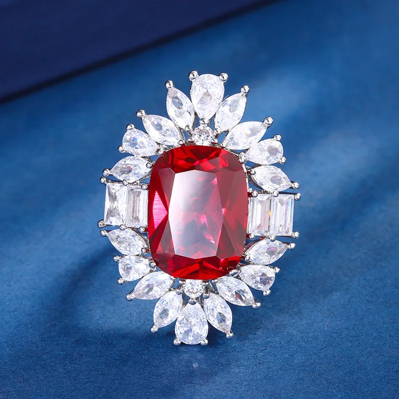 Wedding Jewelry Plating Ruby Sapphire Treasure Fat Rectangular Royal Luxury Retro Set For Women 12*16 Charm Banquet Gift