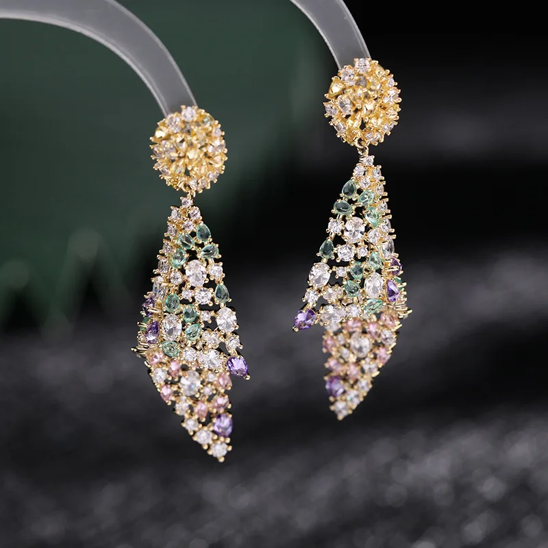 Aesthetic Color Zircon Conch Earrings For Women Girl Ladies Wedding Engagement Real 925 Silver Needle Charm Party Jewelry Gift