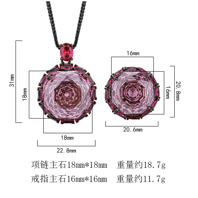 Rose Cut 18-16mm High Quality Zircon Round White Gold Plated Luxury Jewelry Set Wedding Party Fashion