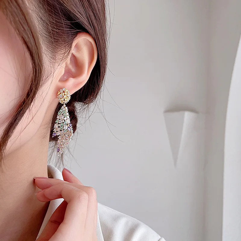 Aesthetic Color Zircon Conch Earrings For Women Girl Ladies Wedding Engagement Real 925 Silver Needle Charm Party Jewelry Gift