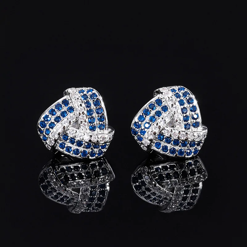 925 Sterling Silver Light Luxury Women's Earrings Geometric Design Sense Colorful Treasure Radiant Sea Blue Inlaid Diamond Gift