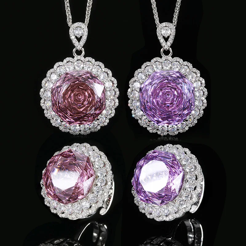 Rose Cut 18mm High Quality Zircon White Gold Plated Copper Alloy Luxury Jewelry Set Wedding Anniversary Gift Fashion Trendy