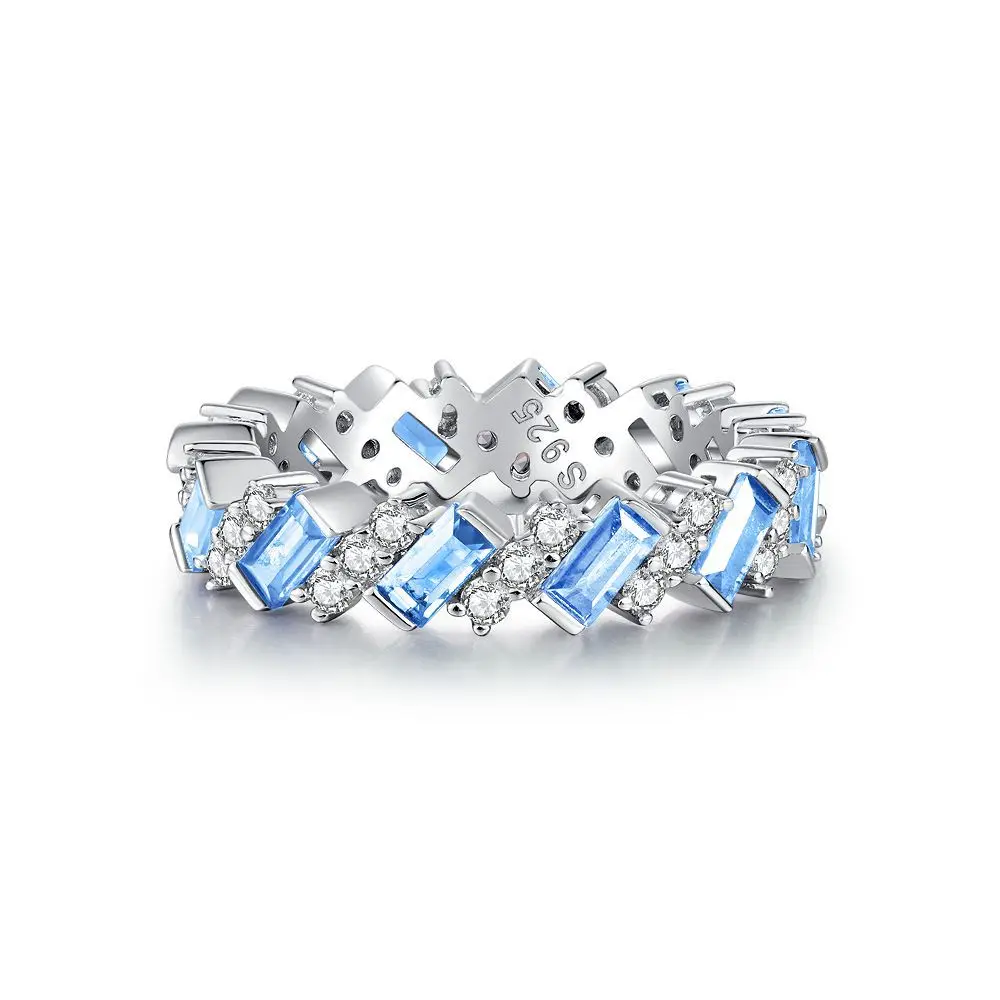 Oval Blue Gemstone Ring S925 Sterling Silver Fine Jewelry For Women Girl Emerald Cut  Lab Grown 5A Zircon High Carbon Diamond