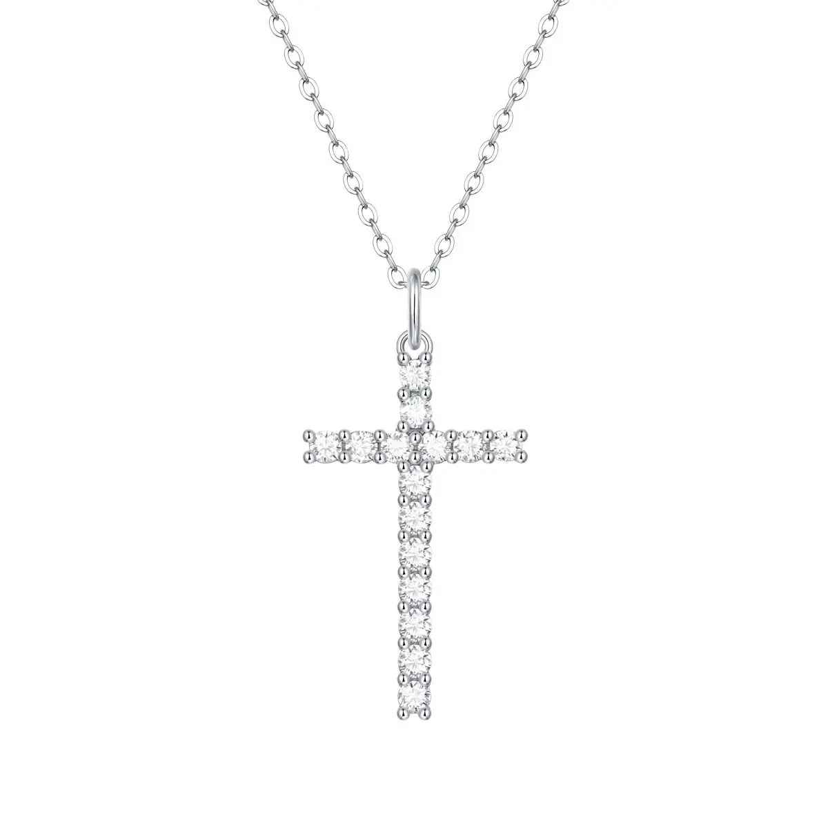 925 Silver Original Cross Pendant Necklace Sparkling Moissanite Timele
