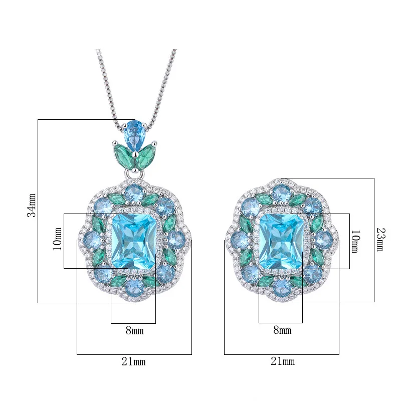 Graceful 8*10mm Paraiba Tourmaline Set Pendant Necklace Ring For Women Luxury Designer Jewelry Set Anniversary Gift Girlfriend