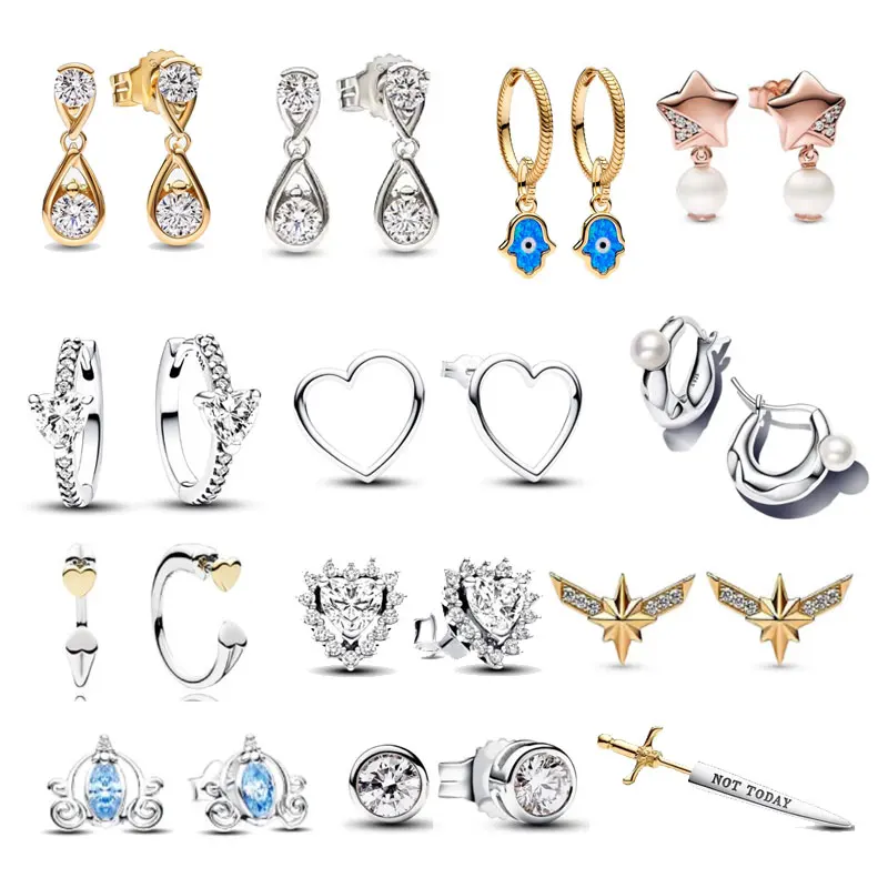 Charm Copper Alloy Silver Plated Pear Stud Earrings Circular Zircon Love Pumpkin Car Five pointed Star Women Triple Stone Heart Jewelry Gift