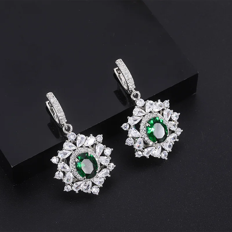 Sparkling Cubic Zirconia Lab Created Emerald Hoop Earrings Necklace Ring Jewelry Set For Women Popular Anniversary Gift