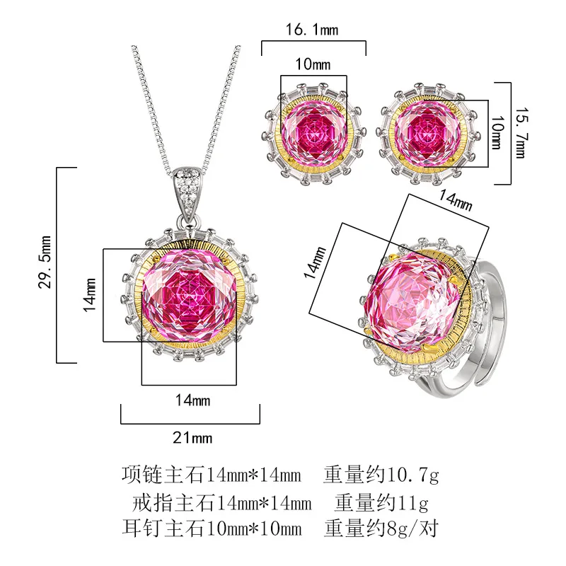 Millennium Cut 14-10mm High Quality Zircon Dragon Fruit White Gold Plated Round Jewelry Set Daily Trendy