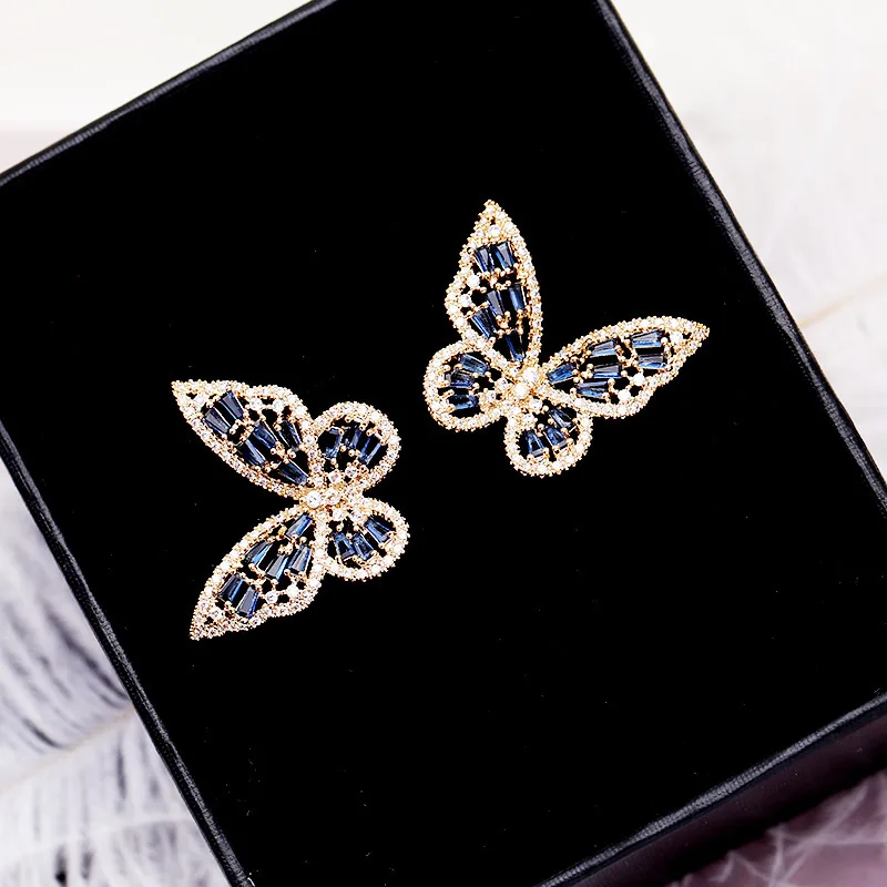 New Fashion Hollow Elegant Butterfly Earrings For Women Colorful Zircon Light Luxury Silver Plated Earrings Jewelry New Trend