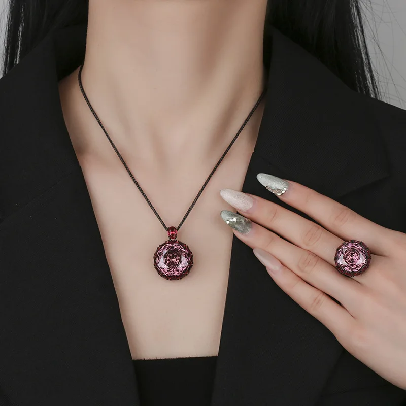 Rose Cut 18-16mm High Quality Zircon Round White Gold Plated Luxury Jewelry Set Wedding Party Fashion