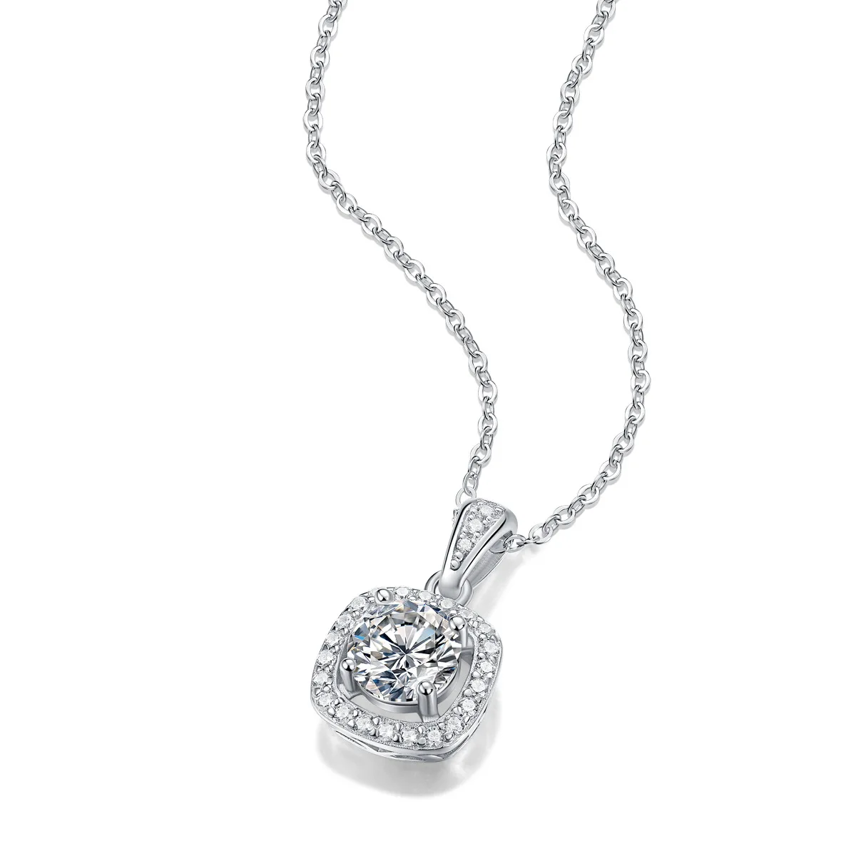 1ct Sparkling Halo Moissanite Pendant 40-45cm Adjustable Women's 925 Sterling Silver Necklace Luxury Designer Birthday Gift