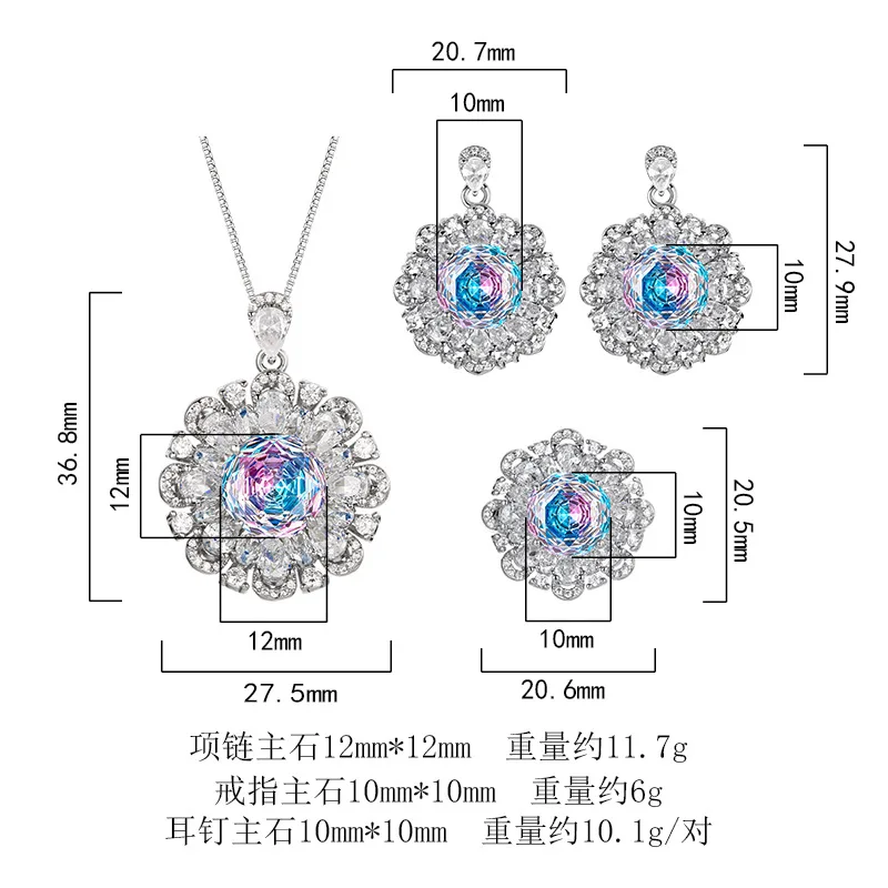 Millennium Cut 12-10mm High Quality Zircon Gradient White Gold Plated Flower Jewelry Set Bridal Wedding Trendy