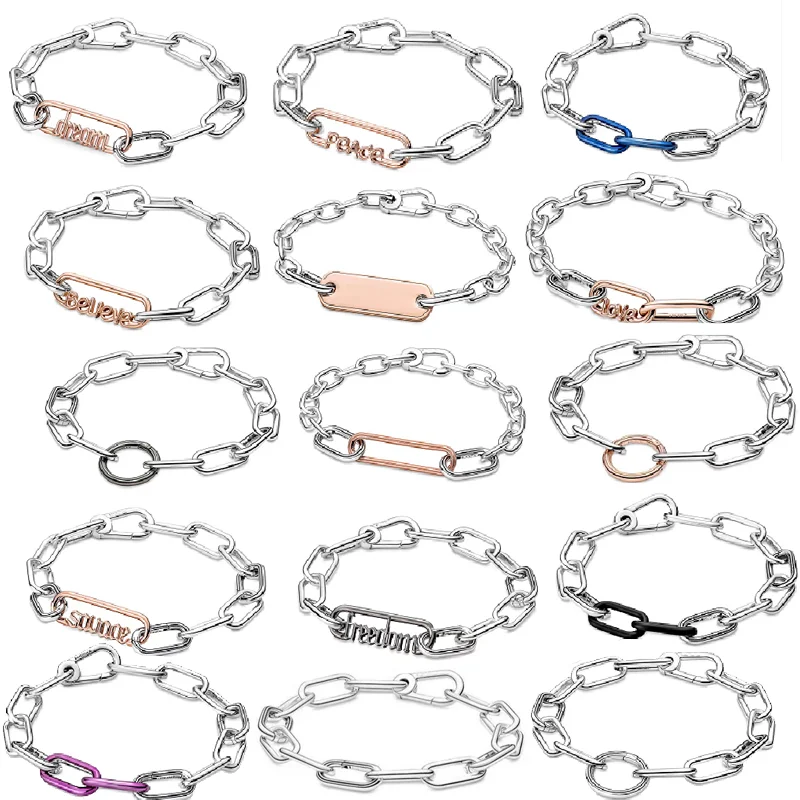 New In Copper Alloy Silver Plated ME Link Chain Luxury Bracelet For Women Original Charms Beads Jewelry Making Free Shipping Wholesale