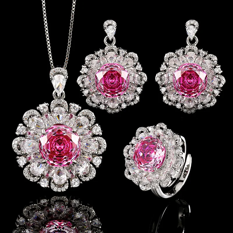 Millennium Cut 12-10mm High Quality Zircon Dragon Fruit White Gold Plated Flower Jewelry Set Bridal Wedding Gift Elegant