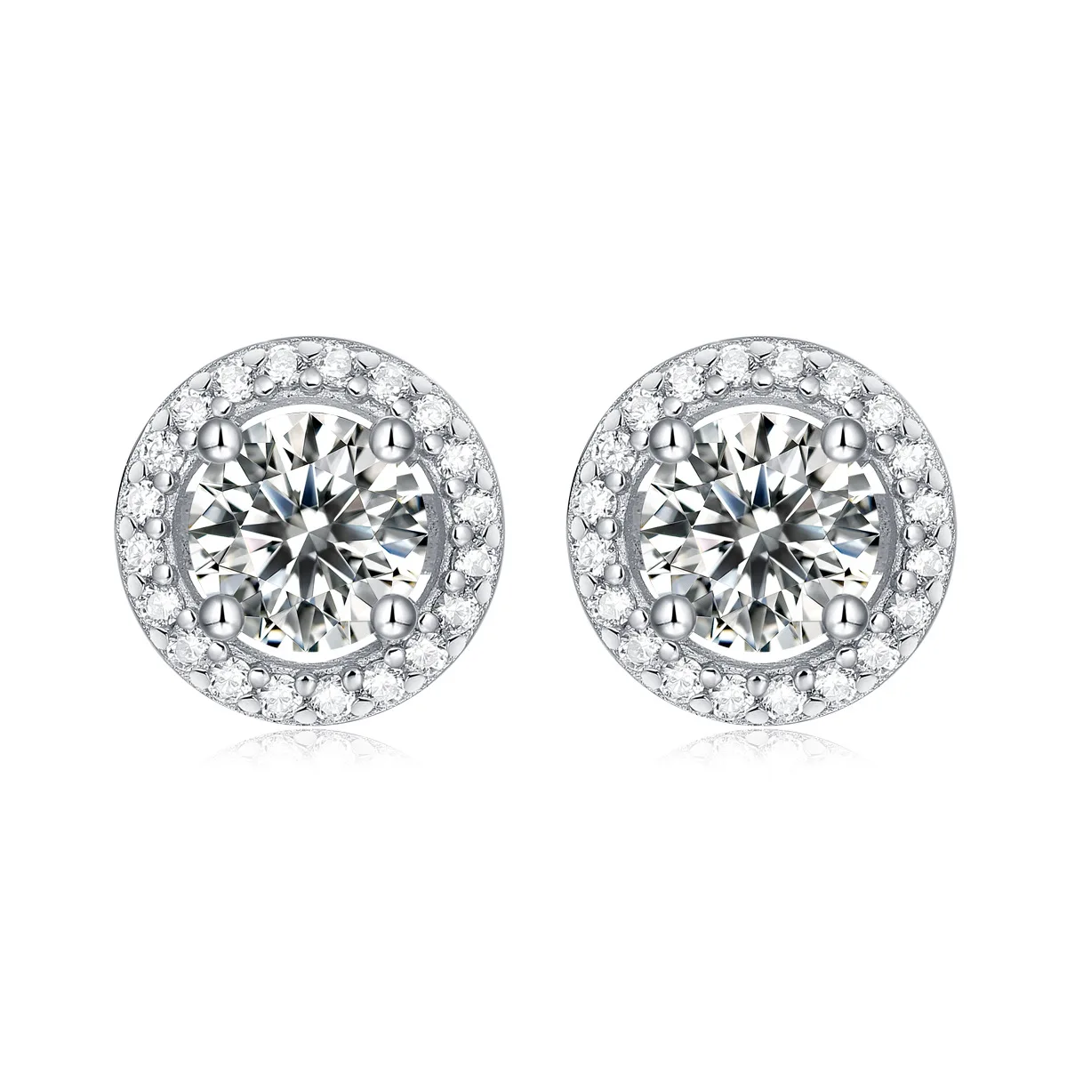 Classic 1ct D Color Round Cut Moissanite 925 Sterling Silver Luxury Earrings For Women Piercing Engagement Wedding Jewelry Lover