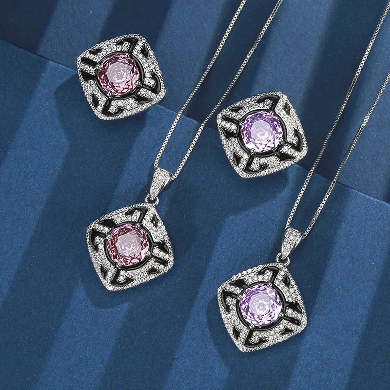 Rose Cut 10mm High Quality Zircon Round White Gold Plated Elegant Jewelry Set Bridal Wedding Trendy