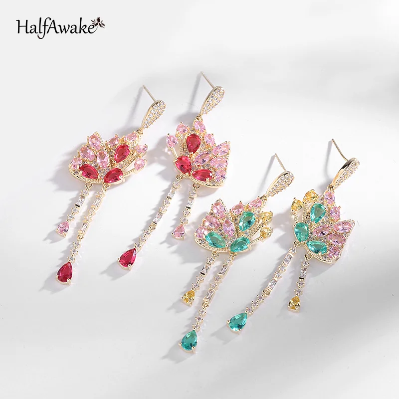 Ethnic Style Colorful Zircon Butterfly Earrings For Women Ladies Wedding Evening Dinner Long Tassel Silver Plated Needle Jewelry