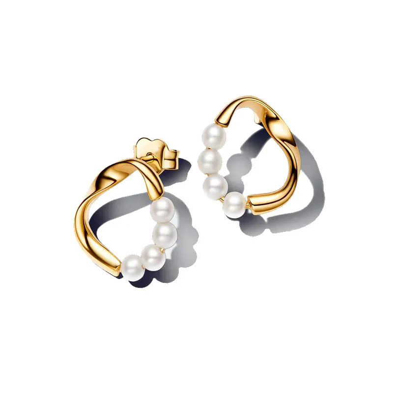 Luxury Charm Golden Gold Pear Stud Earrings S925 Silver For Women Heart Jewelry Mother's Day Gift Lron Tower Building Dynamic