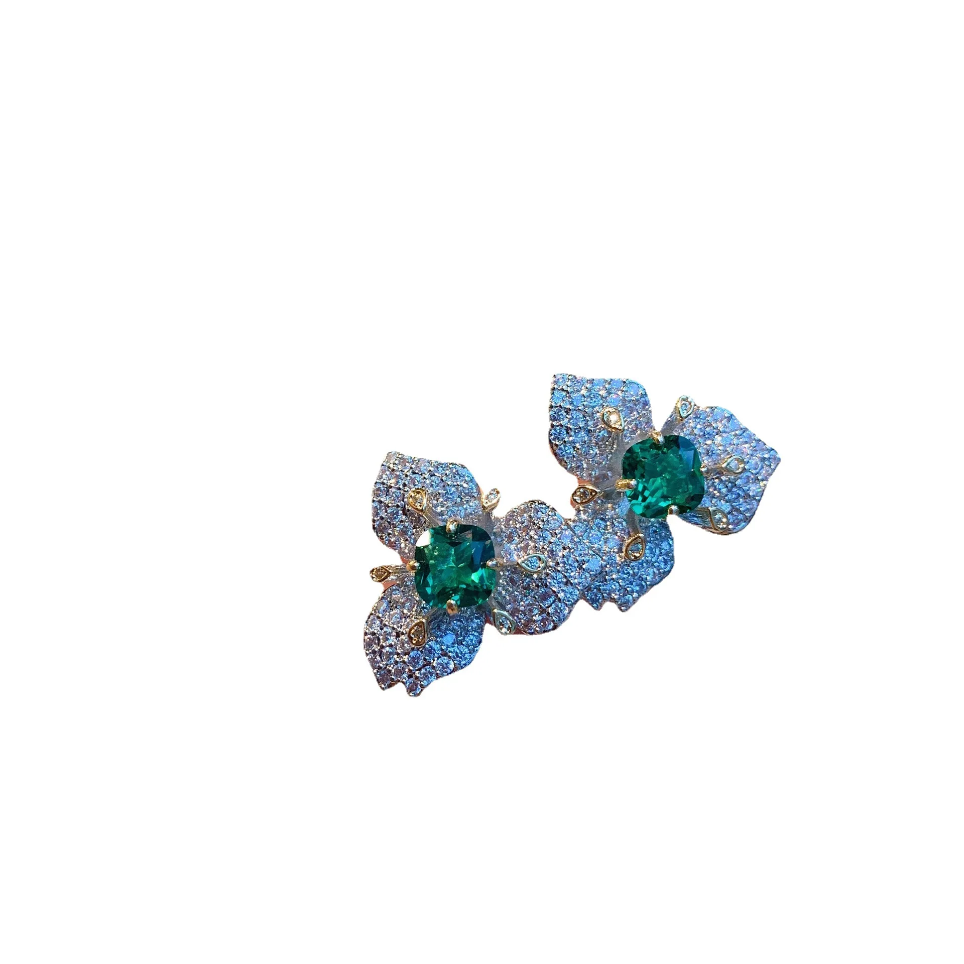 Sparkling Cubic Zirconia Lab Created Emerald Jewelry Set For Women Silver Alloy Ring Earrings Popular Anniversary Gift
