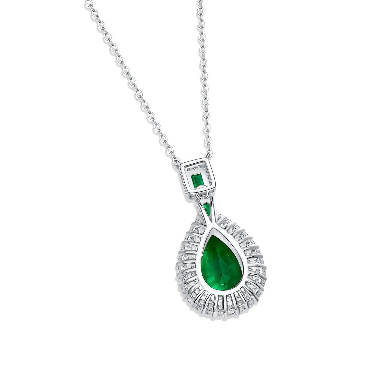 Elegant Lab Created Drop Emerald Pendant S925 Sterling Silver Necklace For Women 50cm Luxury Designer Jewelry Temperament Gift