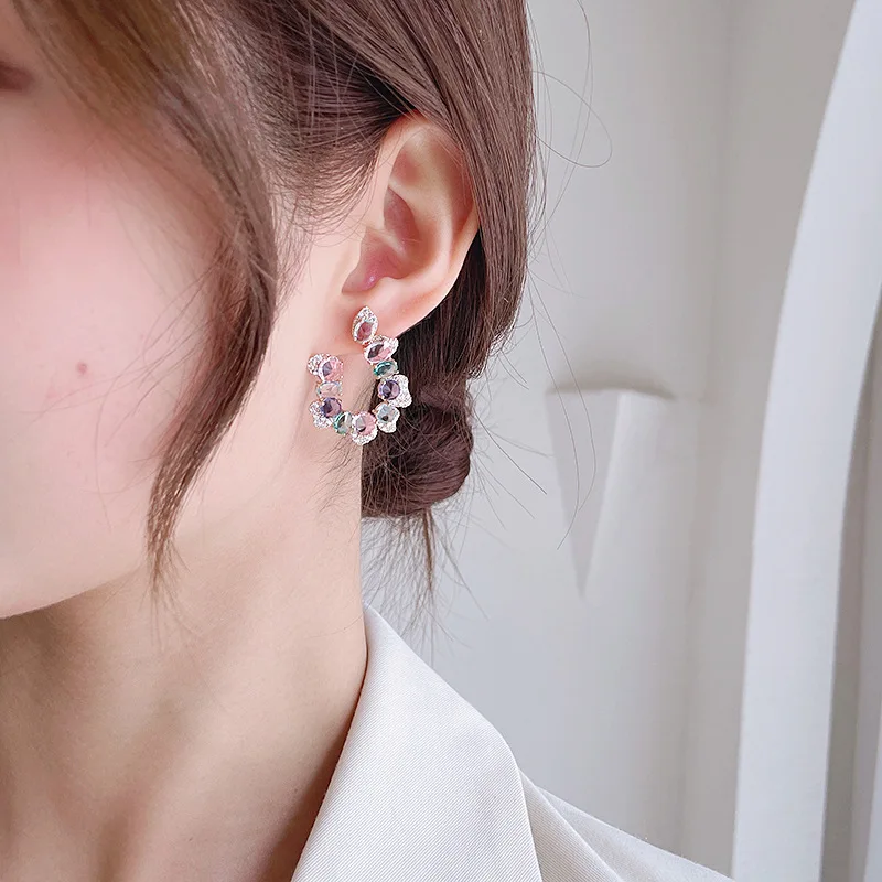 Korean New Candy Sugar Colorful Zircon Earrings For Women Girl Gift Sweet Silver Plated Ear Piercing Jewelry New Trend
