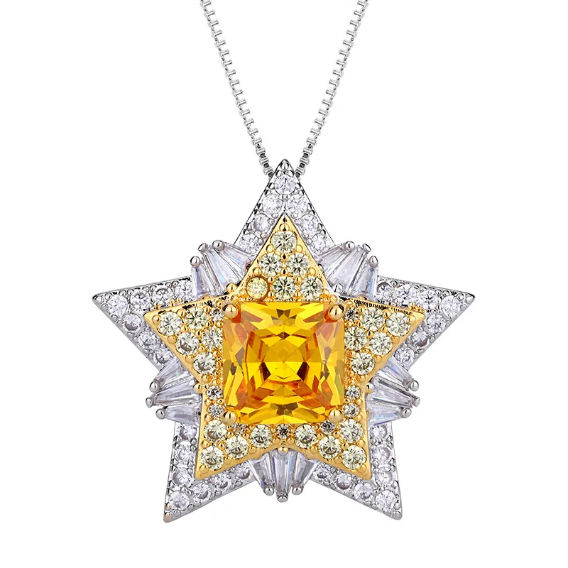 Rhinestones Smart Star Flower Necklace Female Pink Diamond Pentagram Ring Luxury Topaz Zircon Ring Charms Jewellery Women
