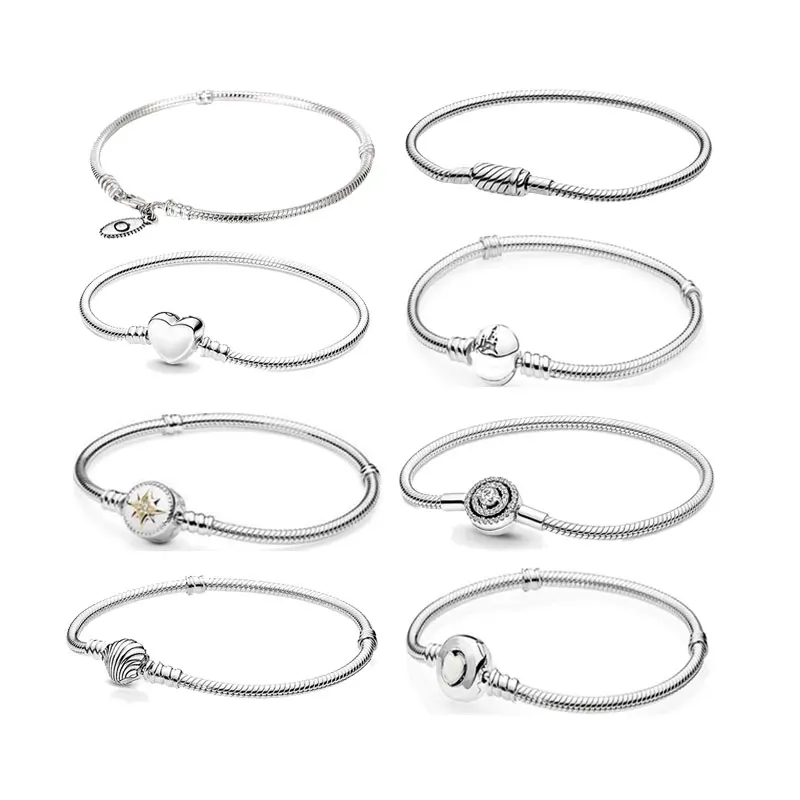 Moments Halo Shell Castle Snake Chain Silver Plated Copper Alloy Original Charms Bracelet Beads For Jewelry Making DIY Free Shipping 2023 New In