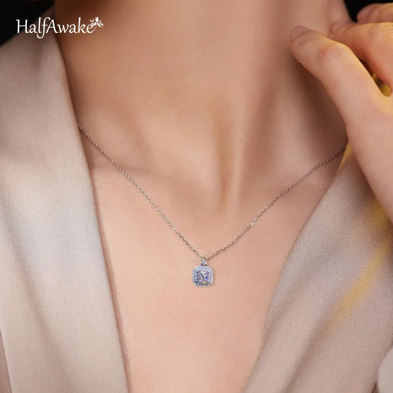 Delicate Halo Square Heart Cubic Zirconia Pendant Necklace For Women Popular Adjustable Chain Anniversary Gift Girlfriend