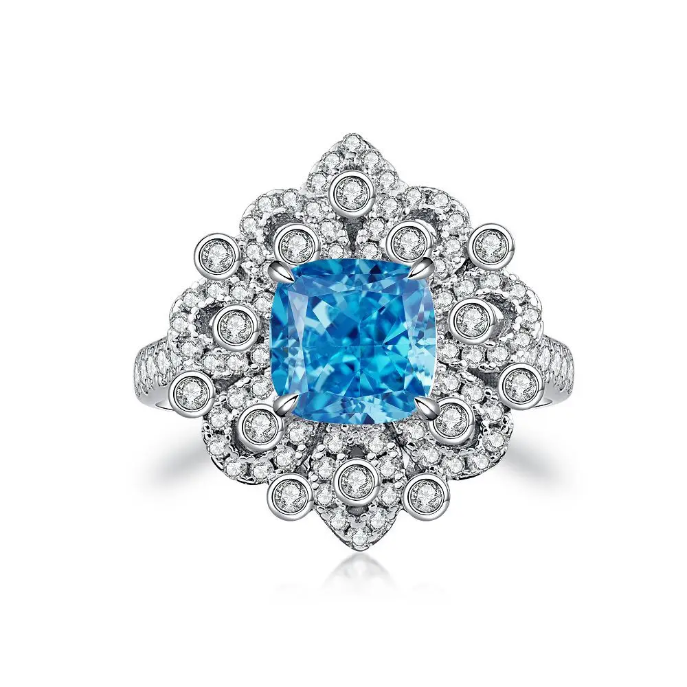 Oval Blue Gemstone Ring S925 Sterling Silver Fine Jewelry For Women Girl Emerald Cut  Lab Grown 5A Zircon High Carbon Diamond