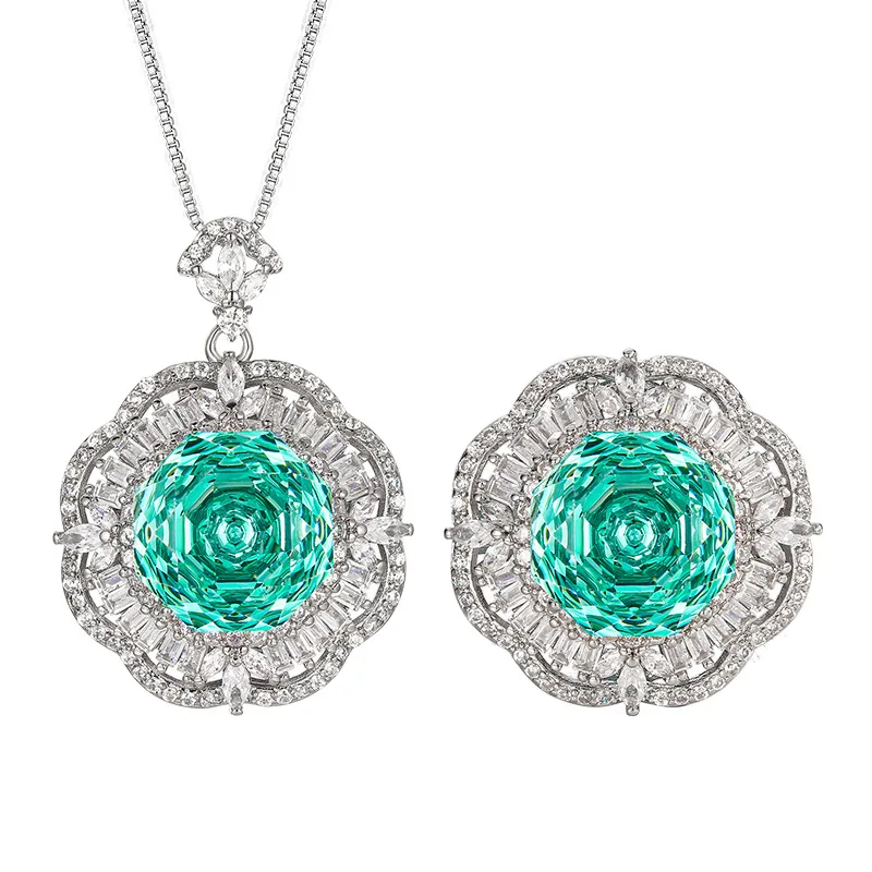 Rose Cut 14mm High Quality Zircon Color Gemstone White Gold Plated Fashion Jewelry Set Daily Trendy