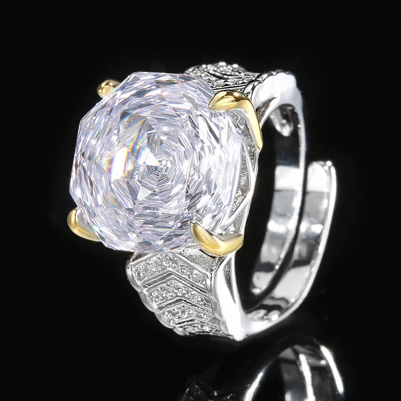 Rose Cut 14-12mm High Quality Zircon White Diamond White Gold Plated Jewelry Set Stackable Daily Trendy