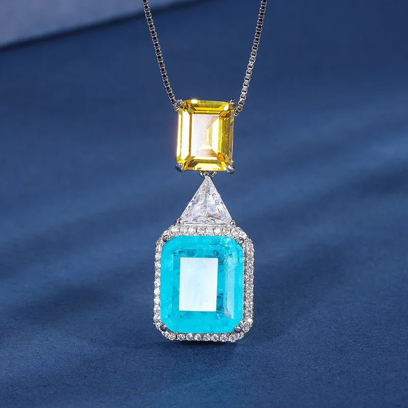 Paraiba Tourmaline Yellow White High Carbon Diamond Jewelry Sets Silver Alloy Earrings Pendant Necklace For Women Popular